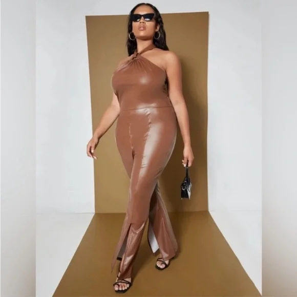 Brown Halter Fashion Jumpsuit - Picture 3 of 9